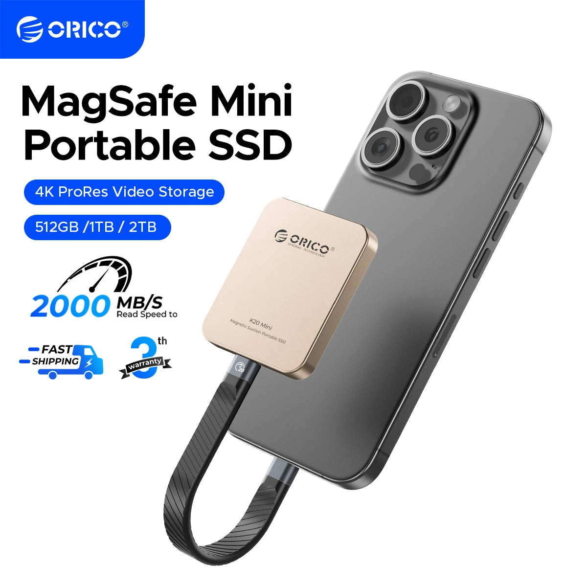 K20Mini Magnetic SSD (iPhone 16/15 Pro/Max) – 2000MB/s, 4K ProRes